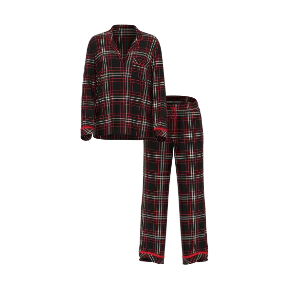 Піжама (Сорочка + Штани ) жіноча Victoria's Secret Flannel Wrap Long Pj Black/Vs White/Red