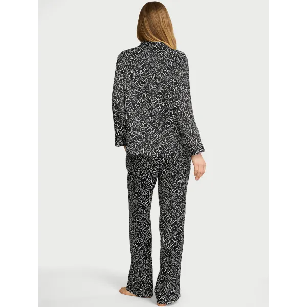 Піжама ( Сорочка + Штани)Victoria's Secret Signature Satin Long Pajama Set Black & White Newspaper