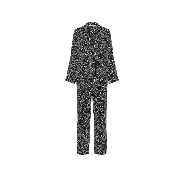 Піжама ( Сорочка + Штани)Victoria's Secret Signature Satin Long Pajama Set Black & White Newspaper