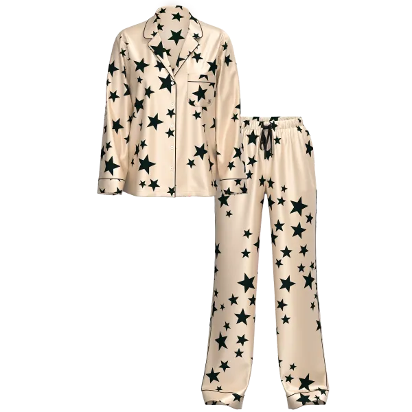 Піжама (сорочка+штани) Victoria's Secret Glazed Satin Long Pajama Set Pretty Stars