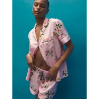 Піжама Victoria's Secret ( Шорти + Рубашка) Signature Satin Short Pajama Set Angel Pink Botanical