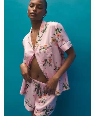 Піжама Victoria's Secret ( Шорти + Рубашка) Signature Satin Short Pajama Set Angel Pink Botanical