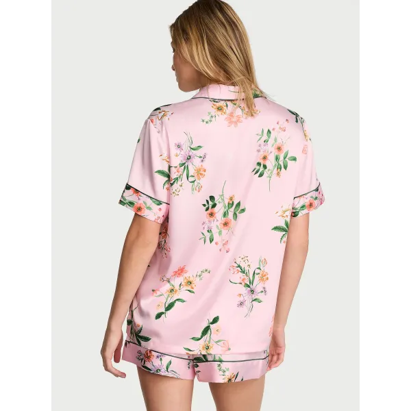 Піжама Victoria's Secret ( Шорти + Рубашка) Signature Satin Short Pajama Set Angel Pink Botanical