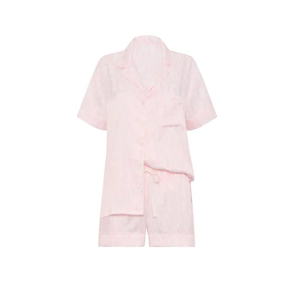 Піжама Victoria's Secret ( Шорти + Рубашка) Signature Satin Short Pajama Set Coconut White/Pink Logos