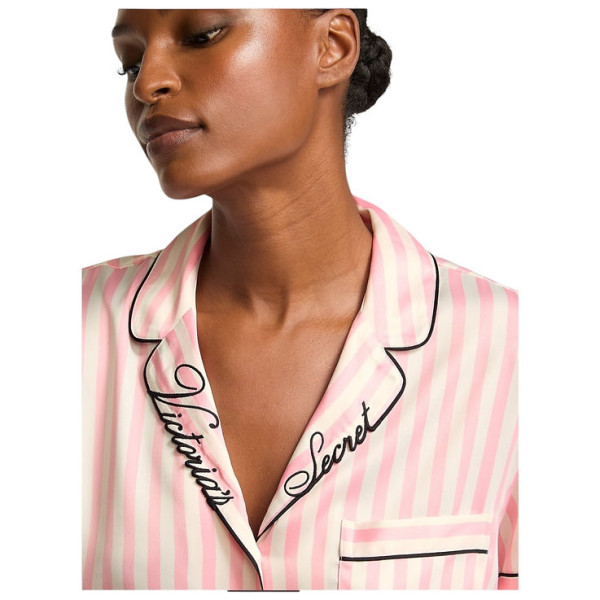 Піжама Victoria's Secret ( Шорти + Рубашка)Glazed Satin Short Pajama Set PINK STRIPES