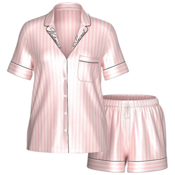 Піжама Victoria's Secret ( Шорти + Рубашка)Glazed Satin Short Pajama Set PINK STRIPES