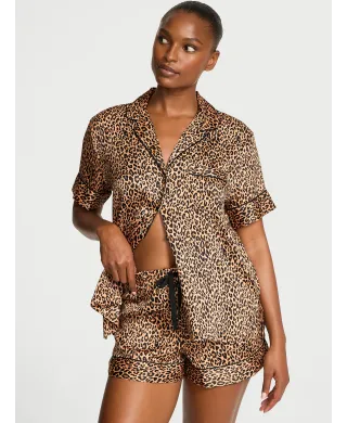Піжама Victoria's Secret ( Сорочка +Шорти ) Victoria's Secret Glazed Satin Short Pajama Set Marzipan Leopard