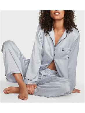  Піжама (Сорочка + Штани ) жіноча Victoria's Secret Сіра Satin Long Pj Grey Stars