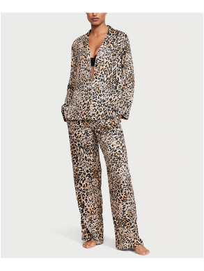 Піжама (Сорочка + Штани ) жіноча Victoria's Secret Satin Long Pj Leopard