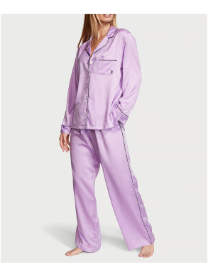 Піжама (Сорочка + Штани ) жіноча  Лавандова Victoria's Secret   Satin Long Pj Purple 