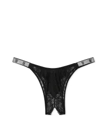 Трусики Victoria's Secret зі стразами Shine Lace Crotchless Brazilian Crotchless чорні