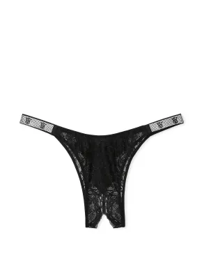 Трусики зі стразами Shine Lace Crotchless Brazilian Crotchless чорні 