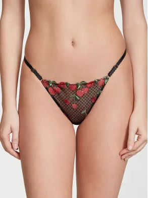 Трусики Very Sexy Cherry Embroidery Adjustable String Thong Panty чорні