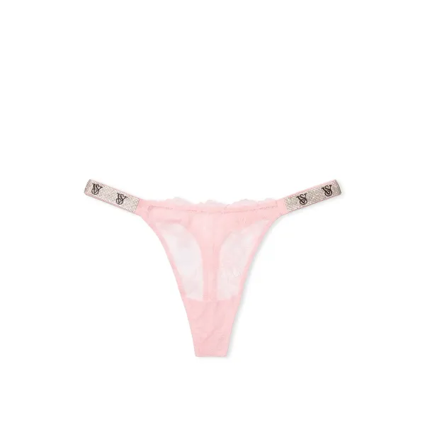 Трусики Victoria's Secret рожеві зі стразами Shine Strap Lace Thong Panty Pretty Blossom