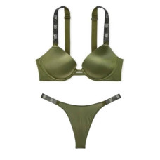 Комплект Victoria's Secret Shine Strap Smooth Push-Up Bra + Panty Woodland Green