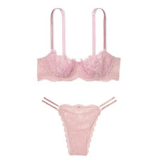 Комплект Victoria's Secret Dream Angels Wicked Twinkle Strap Unlined Lace Balconette Bra Chalk Rose