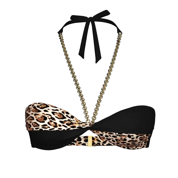 Купальник Victoria's Secret Swim Archives Chains Halter Bandeau Bikini Top + Brazilian Bikini Leopard