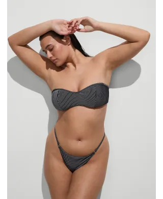 Купальник Victoria's Secret Two-Tone Rib Strapless Bandeau Bikini Top+Thong Bikini Bottom Black