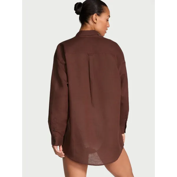 Пляжний костюм Victoria's Secret Swim Boyfriend Shirt Dress+Cover-Up Shorts Burgundy Brown