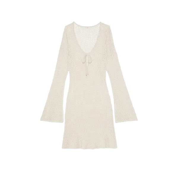 Victoria's Secret Swim Beachwear Crochet Long-Sleeve Mini Dress Natural