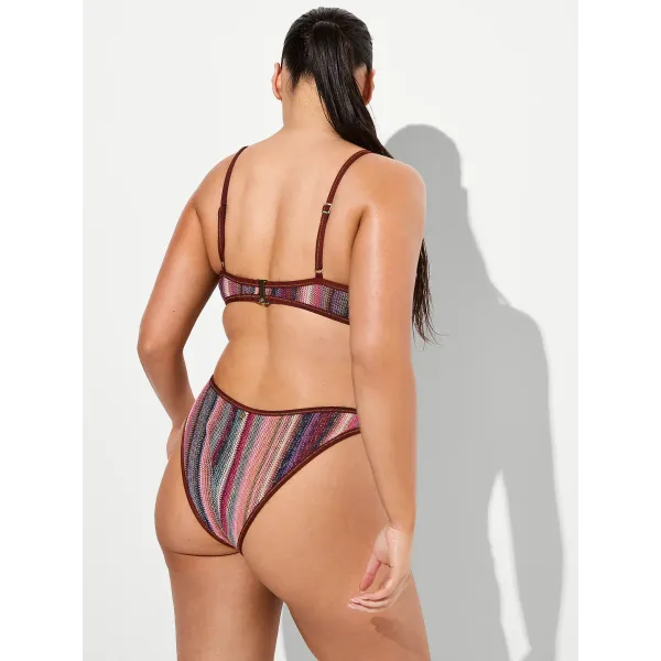 Купальник Victoria's Secret Swim Shimmer Stripe Knit Balconette Bikini Top +Brazilian Bikini Bottom Dark Chili Shimmer Stripes