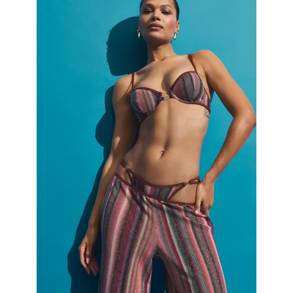 Купальник Victoria's Secret Swim Shimmer Stripe Knit Balconette Bikini Top +Brazilian Bikini Bottom Dark Chili Shimmer Stripes