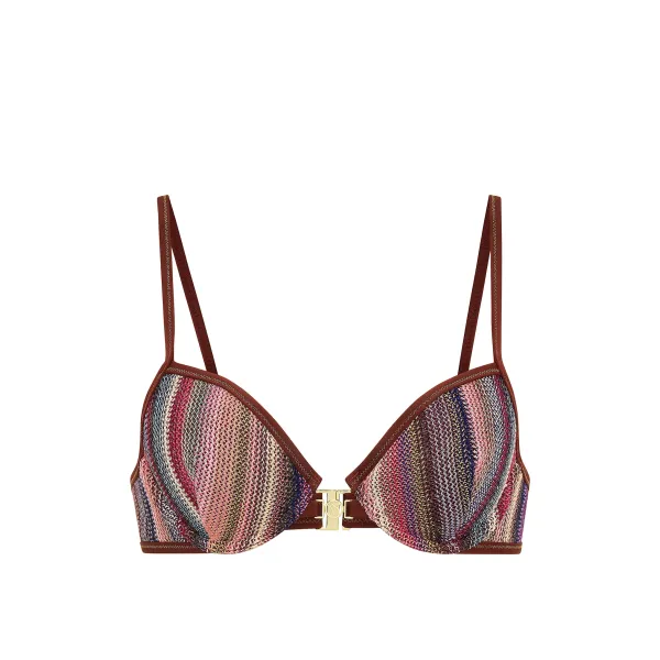 Купальник Victoria's Secret Swim Shimmer Stripe Knit Balconette Bikini Top +Brazilian Bikini Bottom Dark Chili Shimmer Stripes