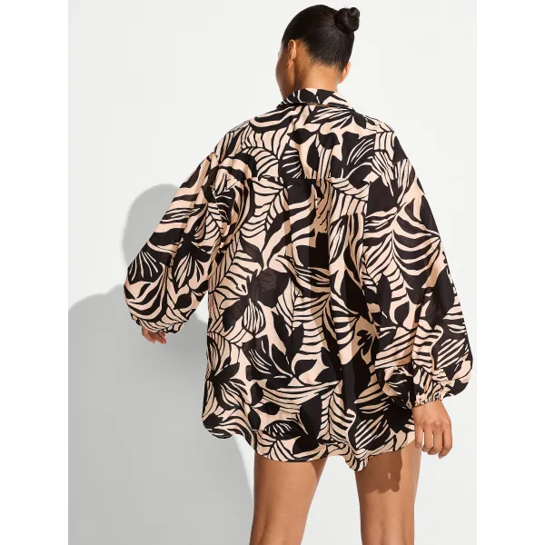Пляжна сорочка Beachwear Voile Oversized Buttom-front Shirt Black Palms