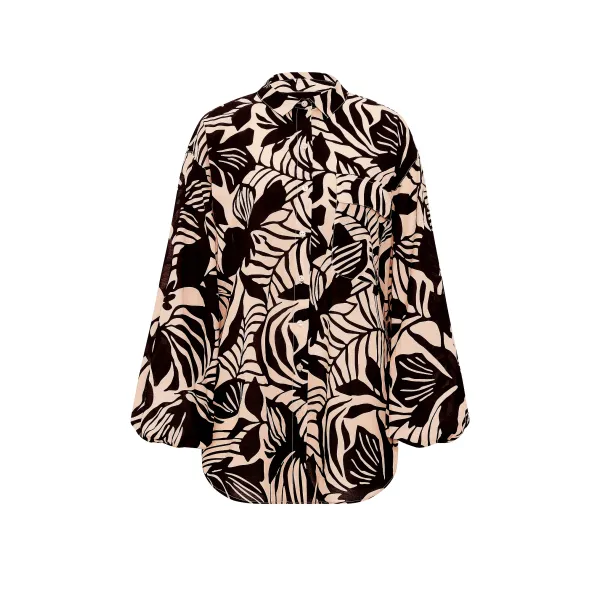 Пляжна сорочка Beachwear Voile Oversized Buttom-front Shirt Black Palms