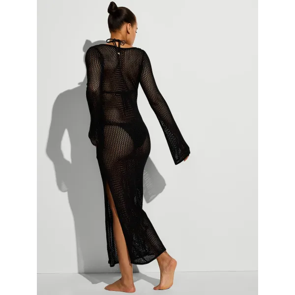 Victoria's Secret Swim Beachwear Crochet Long-Sleeve Maxi Dress Pure Black