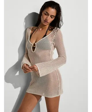 Victoria's Secret Swim Beachwear Crochet Long-Sleeve Mini Dress Pearl White
