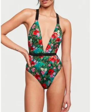 Суцільний Купальник Victoria's Secret Shine One-piece Flowers Вlack