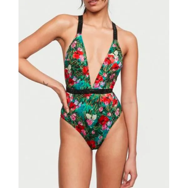 Суцільний Купальник Victoria's Secret Shine One-piece Flowers Вlack