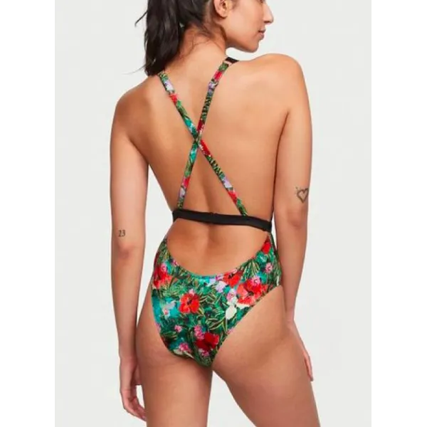 Суцільний Купальник Victoria's Secret Shine One-piece Flowers Вlack