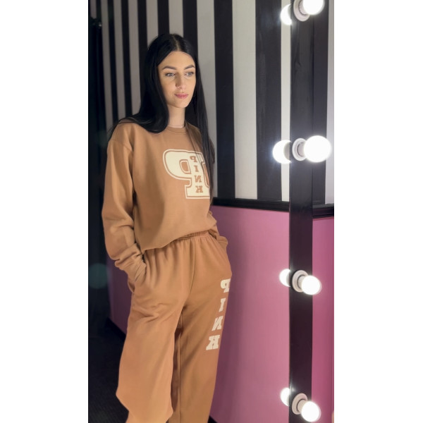 Спортивний костюм Victoria's Secret Ivy Fleece Classic Crew Sweatshirt + Pants Toffee