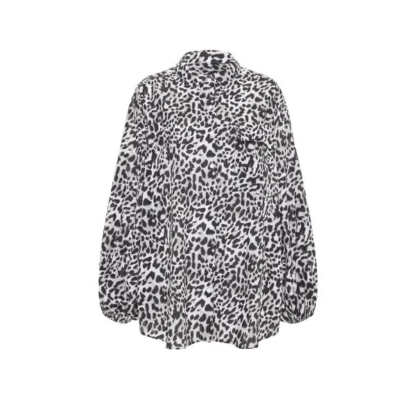 Пляжний костюм Victoria's Secret Swim Beachwear Voile Oversized Button-Front Shirt + Shorts Snow Leopard