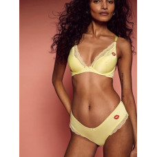 Комплект Victoria's Secret Tease Lightly Lined Sheer Shimmer Plunge Bra +Cheeky Thong Lemonade