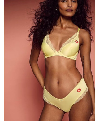 Комплект Victoria's Secret Tease Lightly Lined Sheer Shimmer Plunge Bra +Cheeky Thong Lemonade