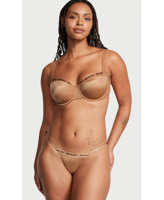 Комплект Victoria's Secret Бежевий Smooth Logo Embroidery Lightly Lined Balconette Bra Toffee+Стрінги