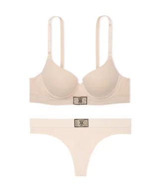 Комплект Victoria's Secret The T-shirt Shine Patch Push-Up Perfect Shape Thong Marzipan