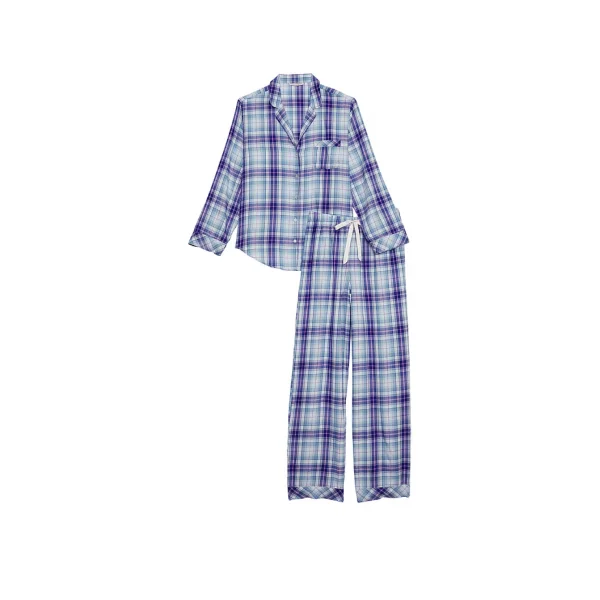 Піжама (Сорочка + Штани ) жіноча Victoria's Secret Flannel Long PJ Plaide Blue 