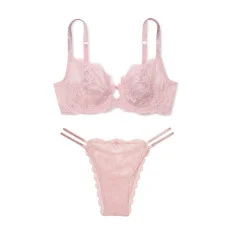 Комплект рожевий The Fabulous by Victoria's Secret Twinkle Strap Lace Full-Cup Bra Chalk Rose + трусики Twinkle Strap Lace Brazilian Panty