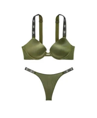 Комплект Victoria's Secret Shine Strap Smooth Push-Up Bra + Panty Woodland Green