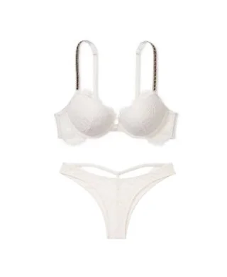 Комплект Victoria's Secret Victoria's Secret Shine Chain Strap Lace Push-Up Coconut White + Трусики стрінги