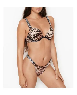 Купальник з камінчиками леопардовий Victoria's Secret Top Bombshell Push-Up Leopard + Плавки Бразильяни